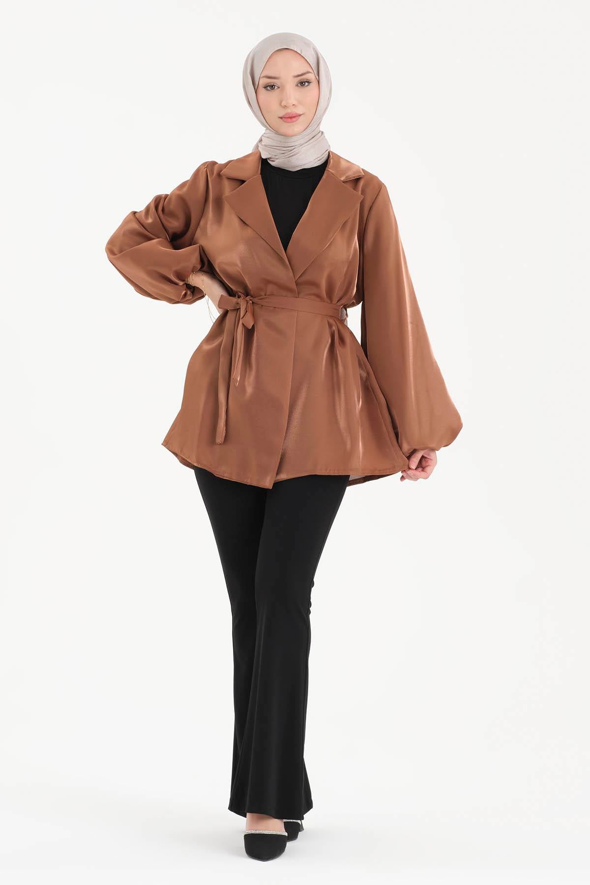 Tafta Saten Kumaş Ceket Camel