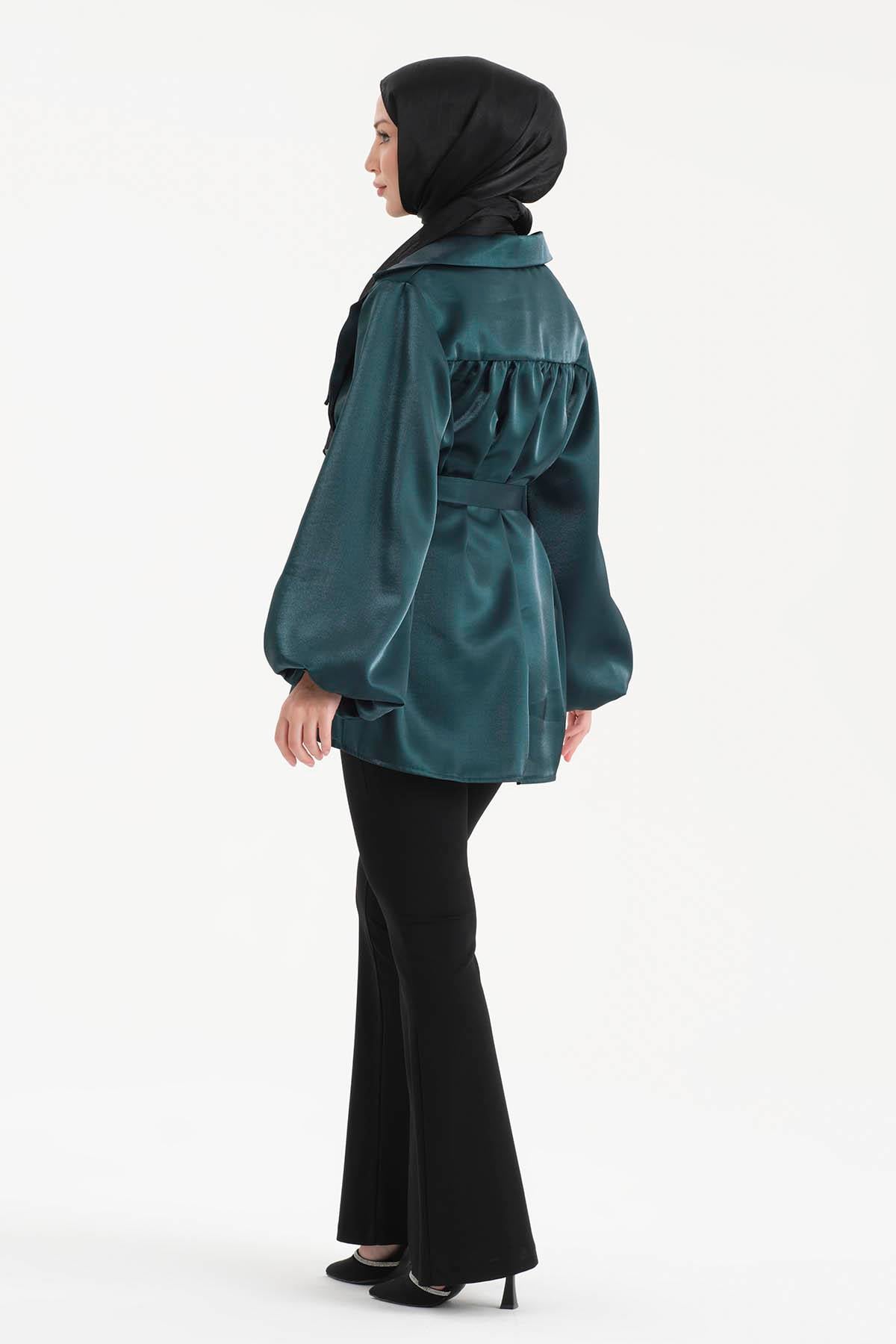 Tafta Saten Kumaş Ceket Zümrüt Yeşili