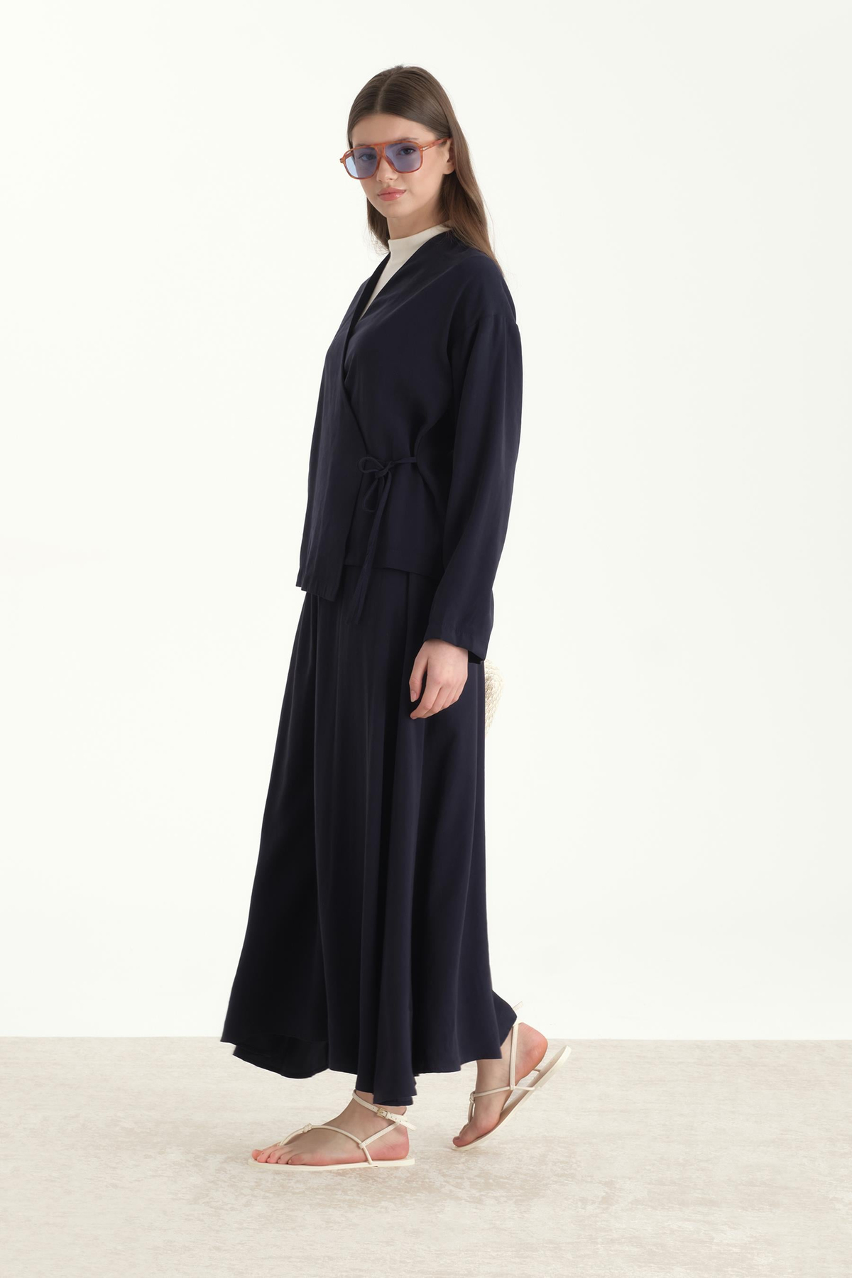 Tensel Kumaş Etekli Takım Lacivert