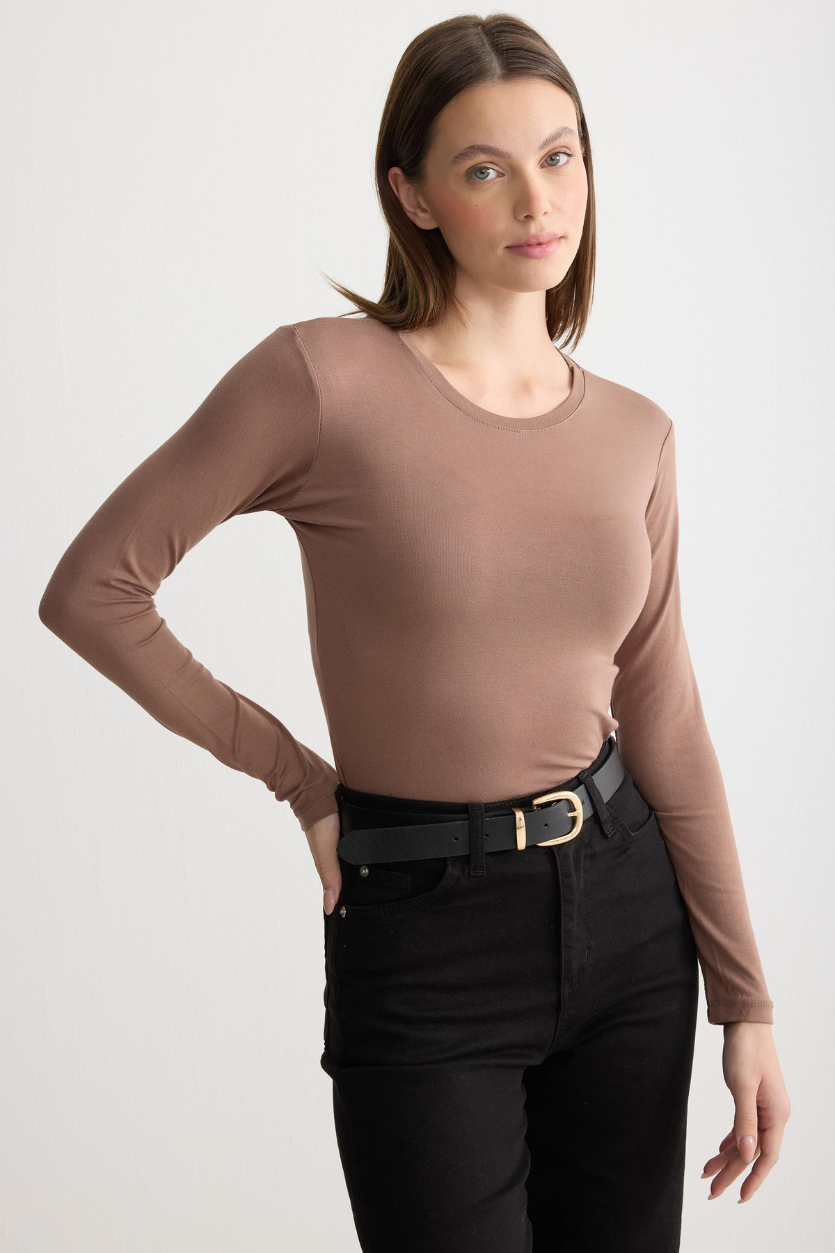 Uzun Kollu Bisiklet Yaka Penye Body Vizon
