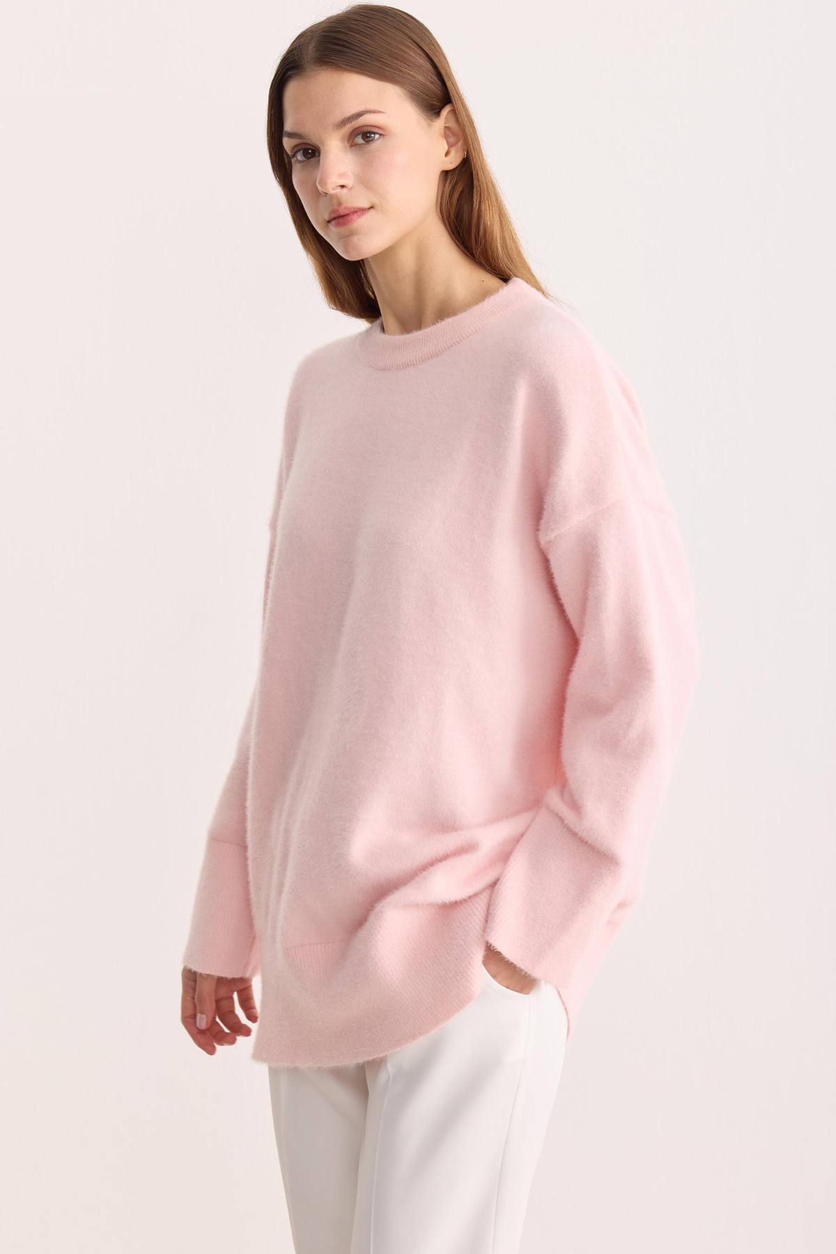 Yumuşak Dokulu Angora Triko Kazak Pembe