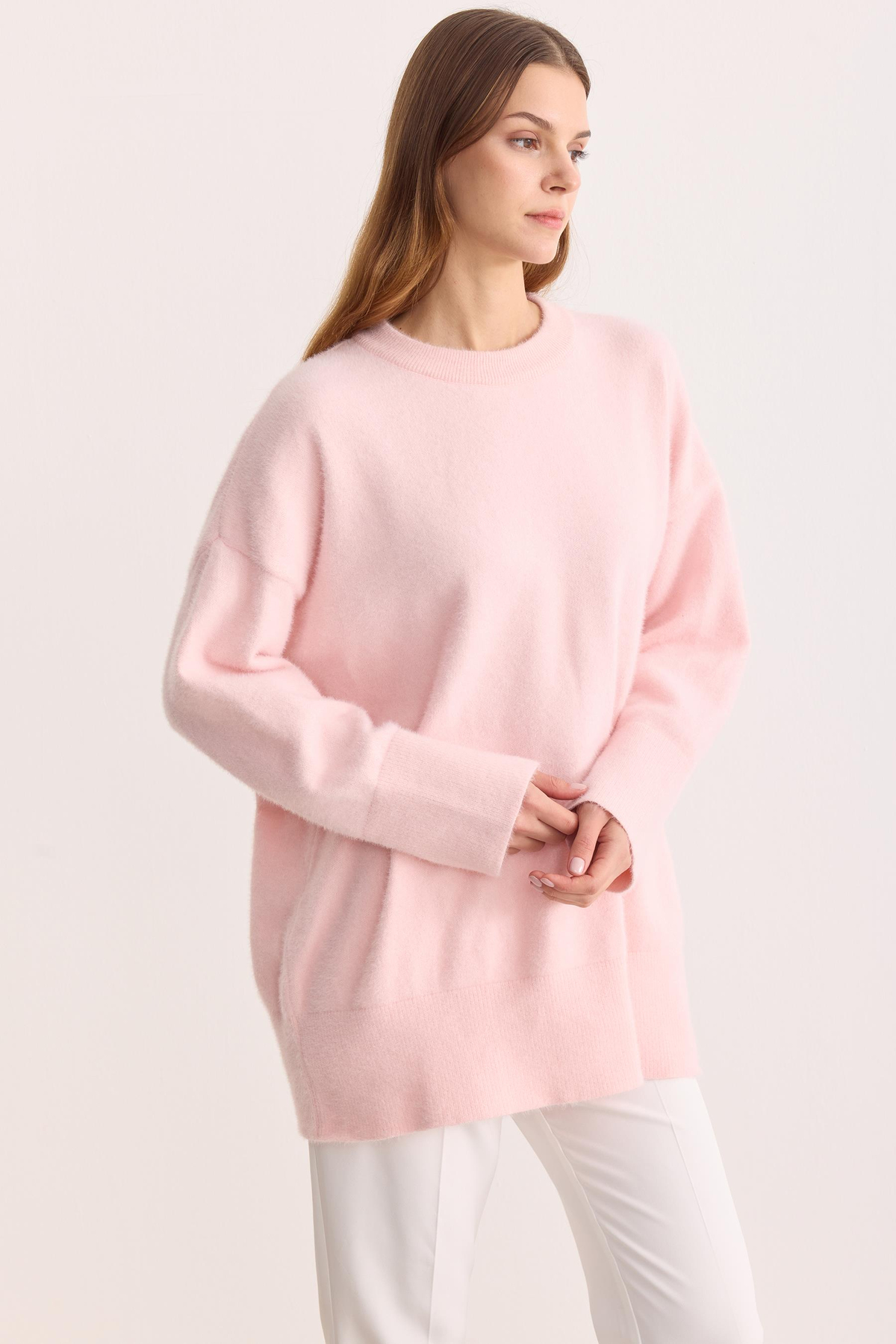 Yumuşak Dokulu Angora Triko Kazak Pembe