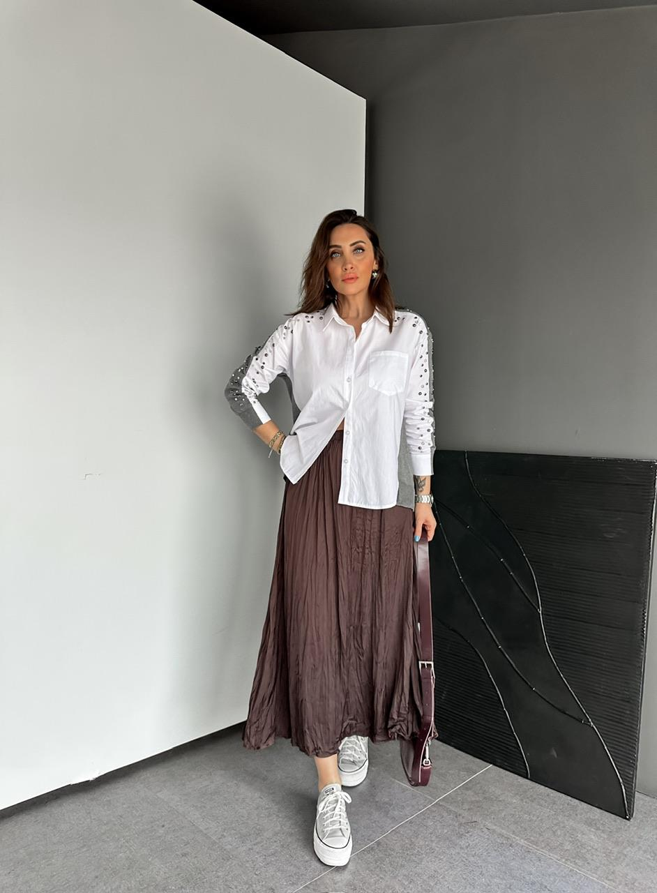 Acı Kahve Kraşlı Saten Etek