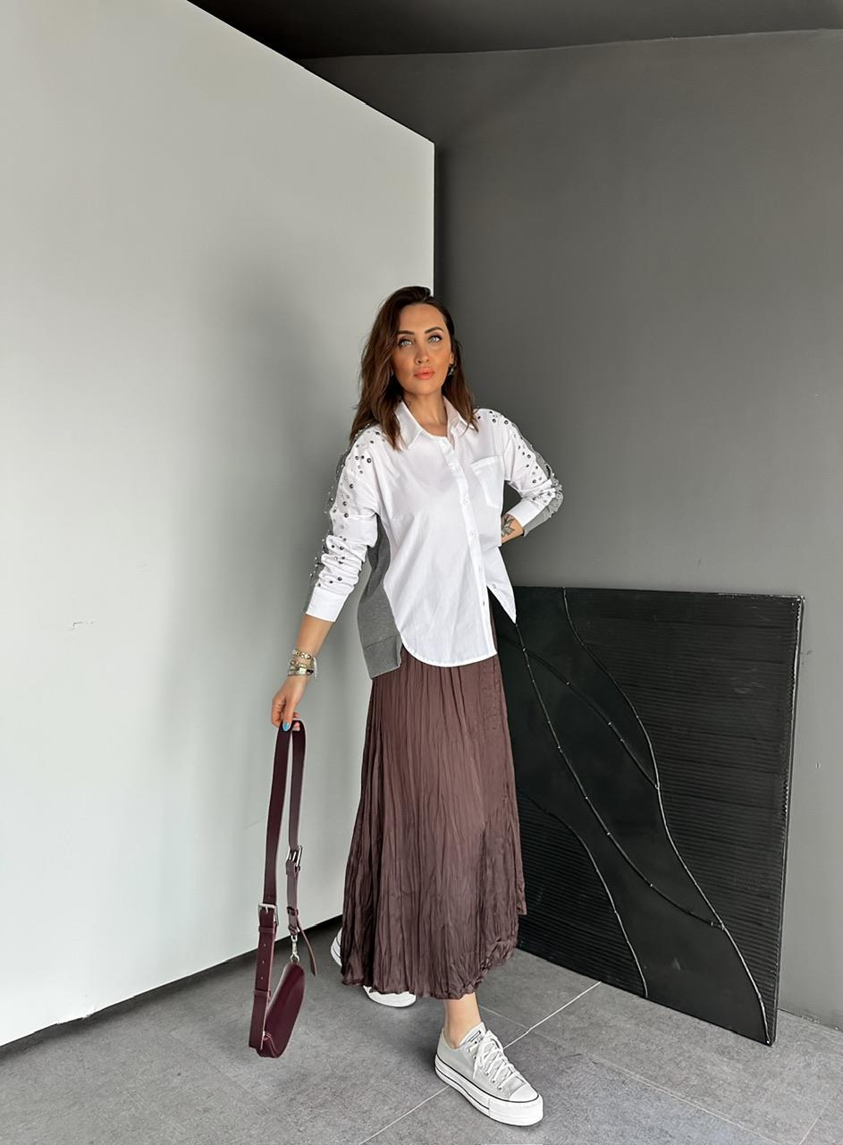 Acı Kahve Kraşlı Saten Etek