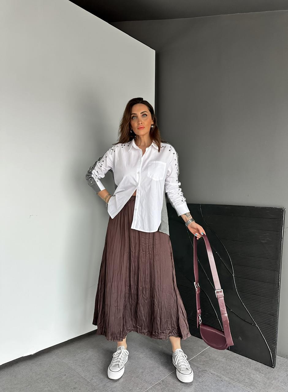 Acı Kahve Kraşlı Saten Etek