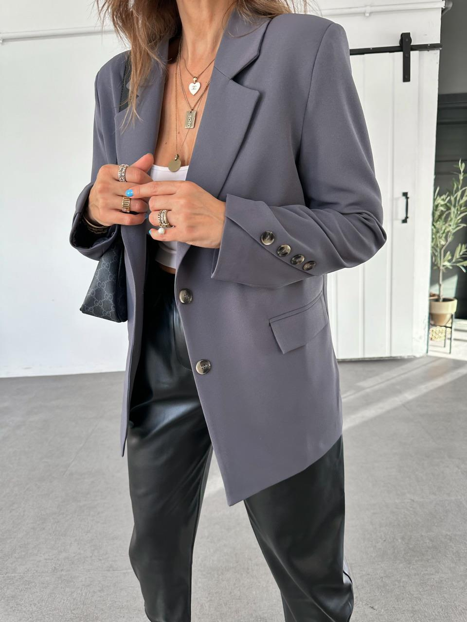 Antrasit Asimetrik Düğmeli Blazer Ceket