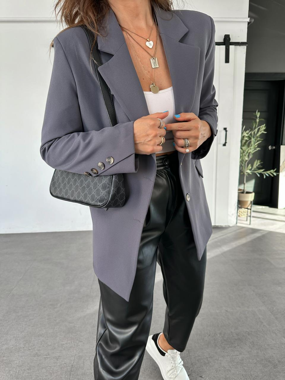 Antrasit Asimetrik Düğmeli Blazer Ceket