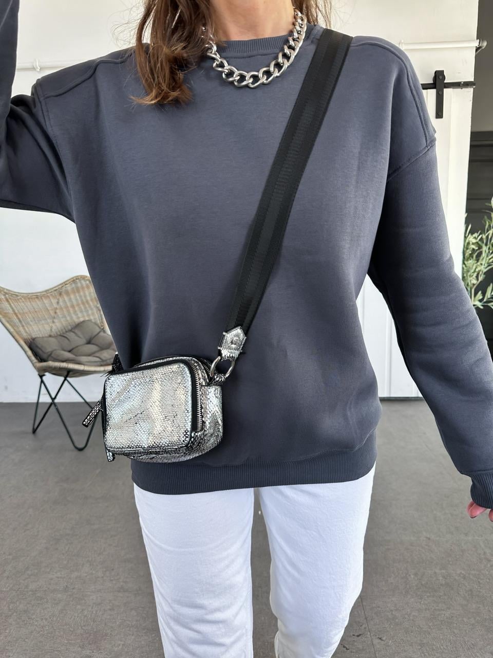 Antrasit Basic Bisiklet Yaka Sweatshirt