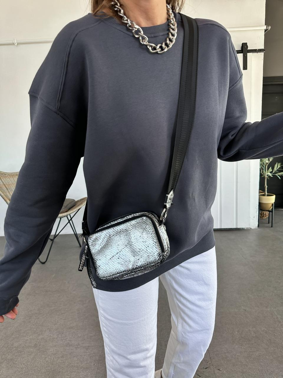 Antrasit Basic Bisiklet Yaka Sweatshirt