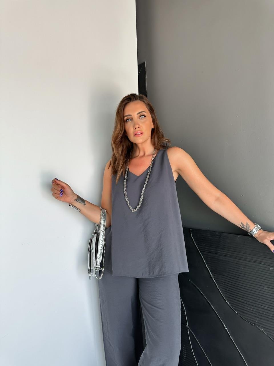 Antrasit Bluz Pantolon Soft Takım