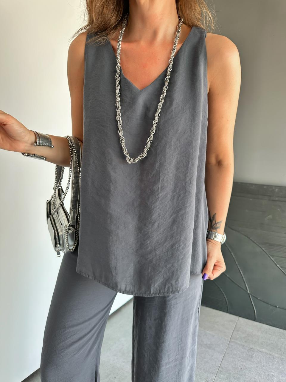Antrasit Bluz Pantolon Soft Takım
