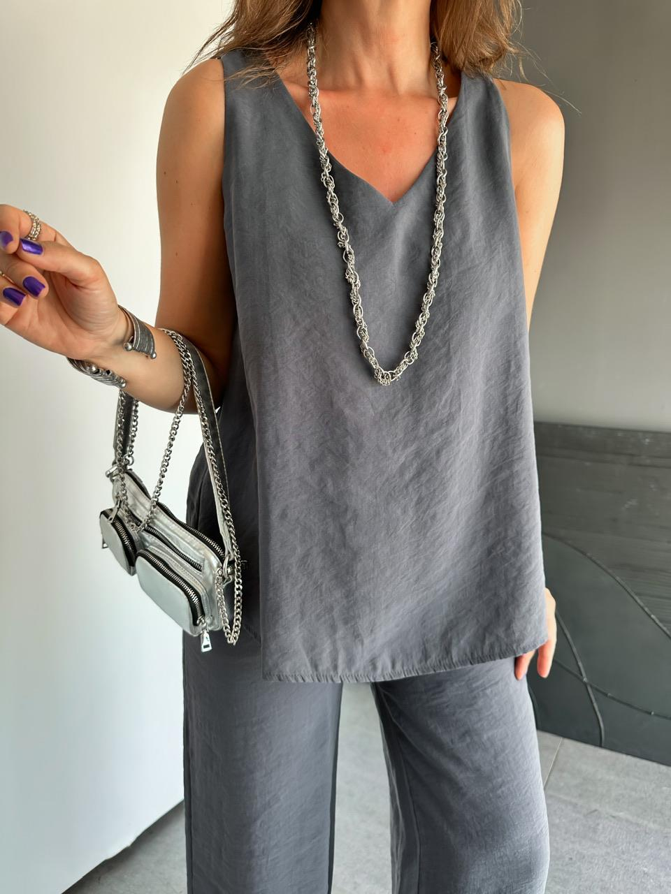 Antrasit Bluz Pantolon Soft Takım