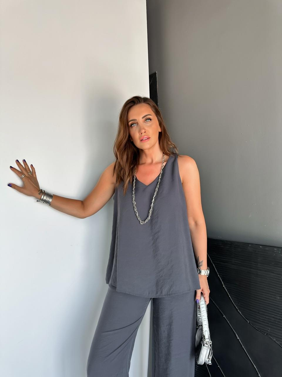 Antrasit Bluz Pantolon Soft Takım