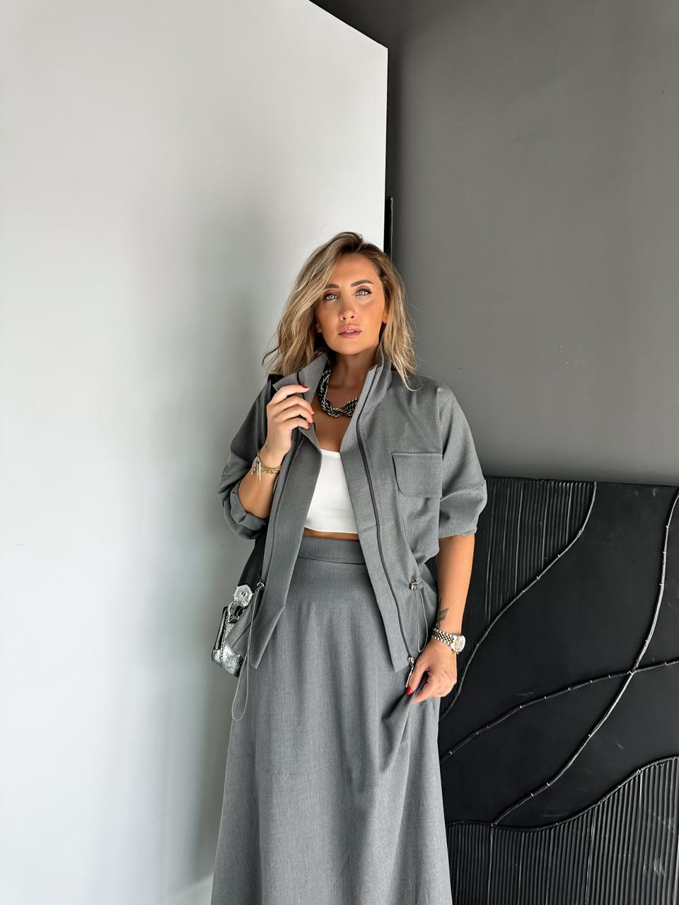 Antrasit Büzülebilir Ceket Etek Spor Takım