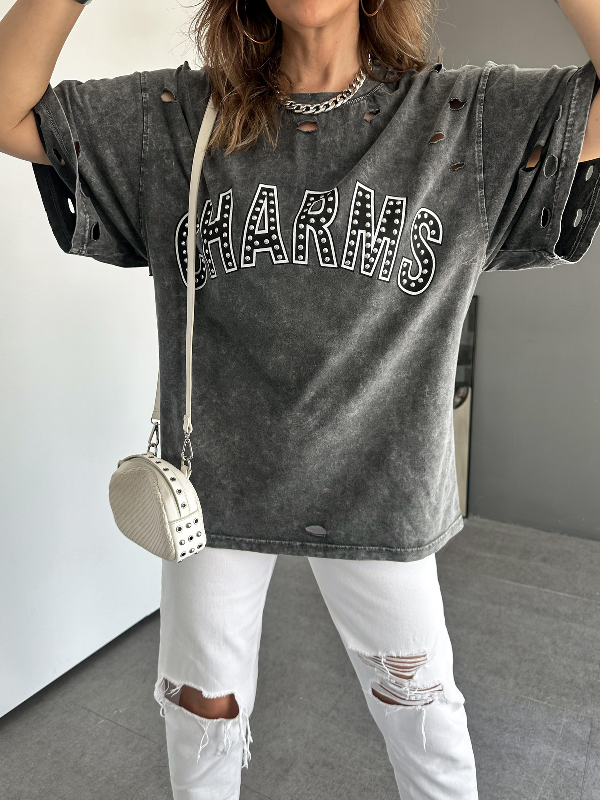 Antrasit Charms Zımbalı Tshirt