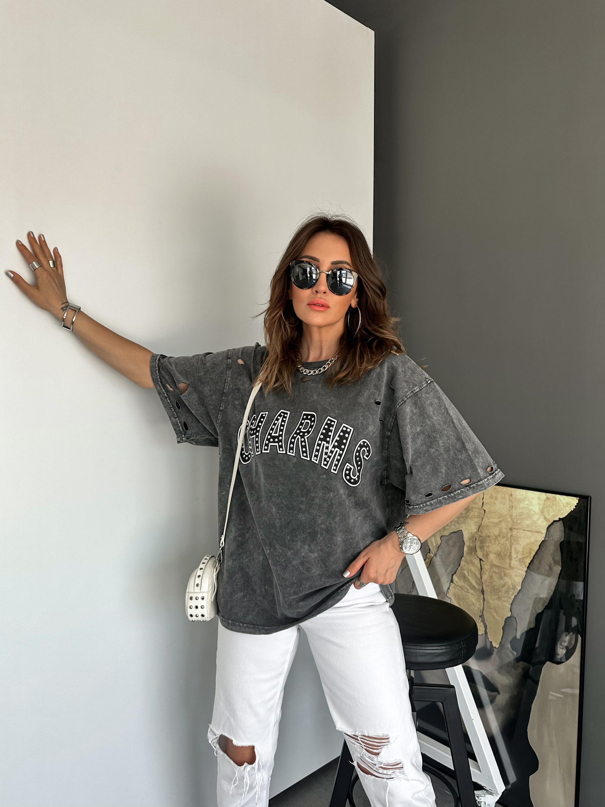 Antrasit Charms Zımbalı Tshirt