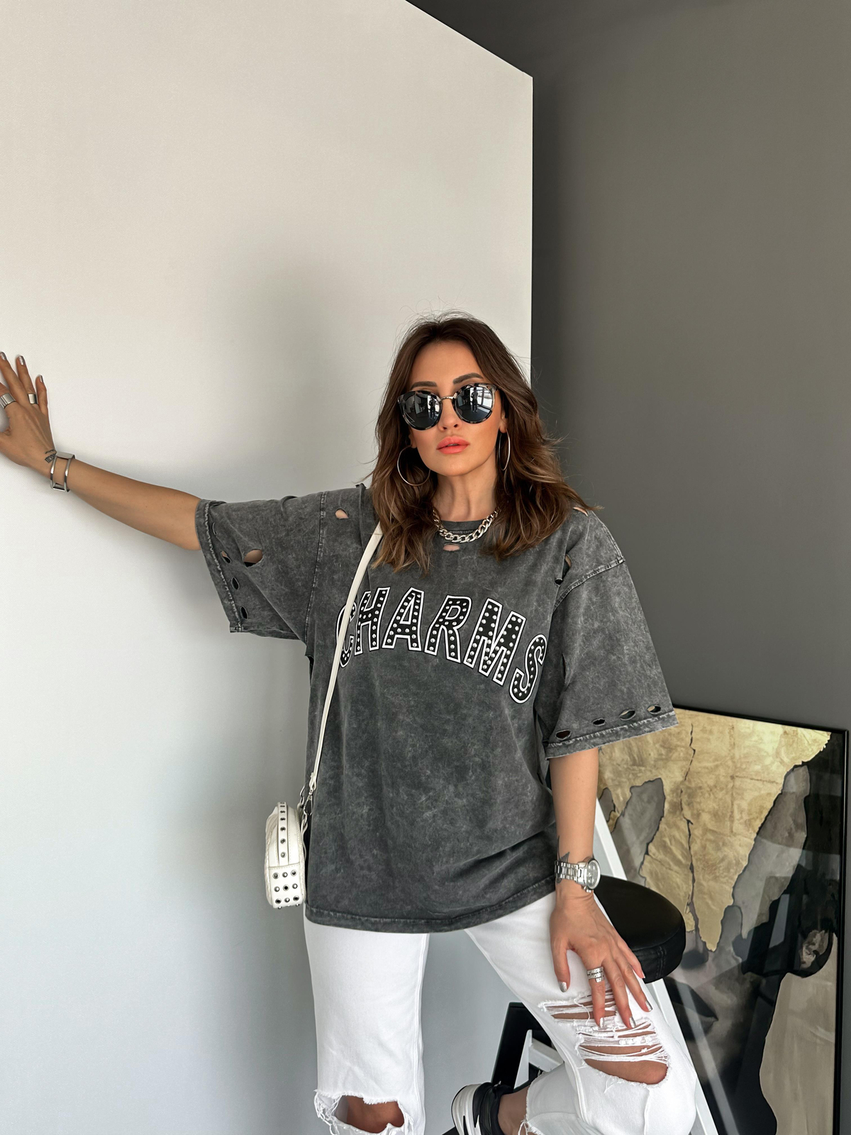 Antrasit Charms Zımbalı Tshirt