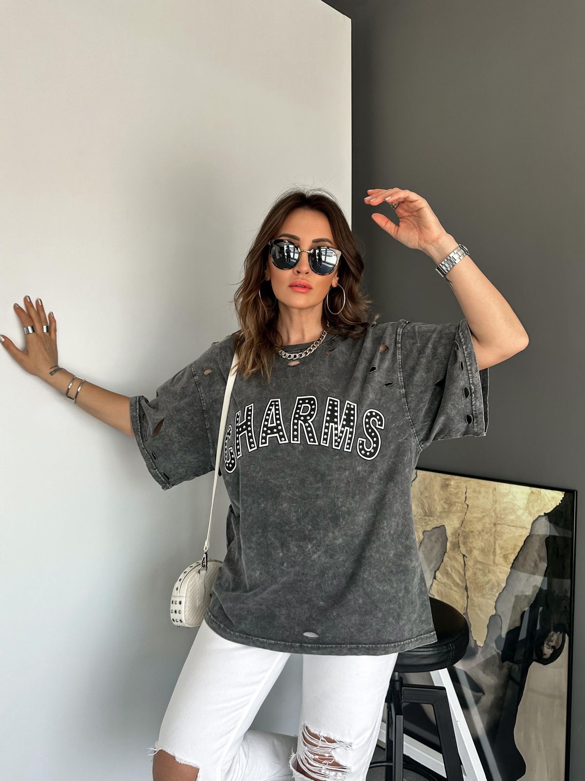 Antrasit Charms Zımbalı Tshirt