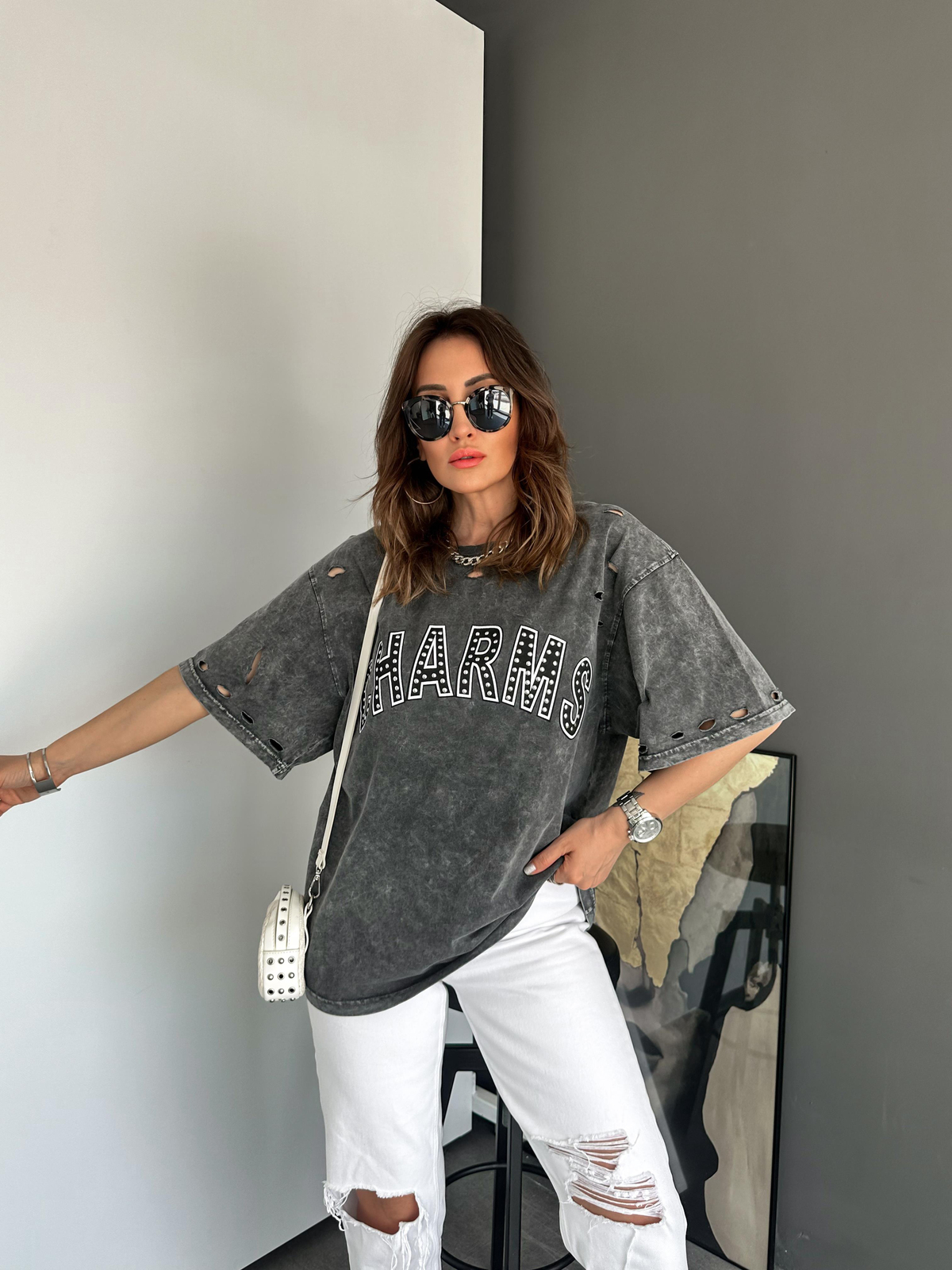 Antrasit Charms Zımbalı Tshirt