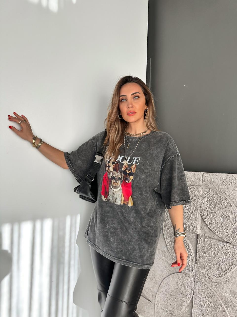 Antrasit Dogue Yıkamalı Tshirt