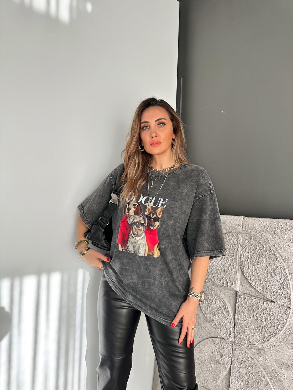 Antrasit Dogue Yıkamalı Tshirt