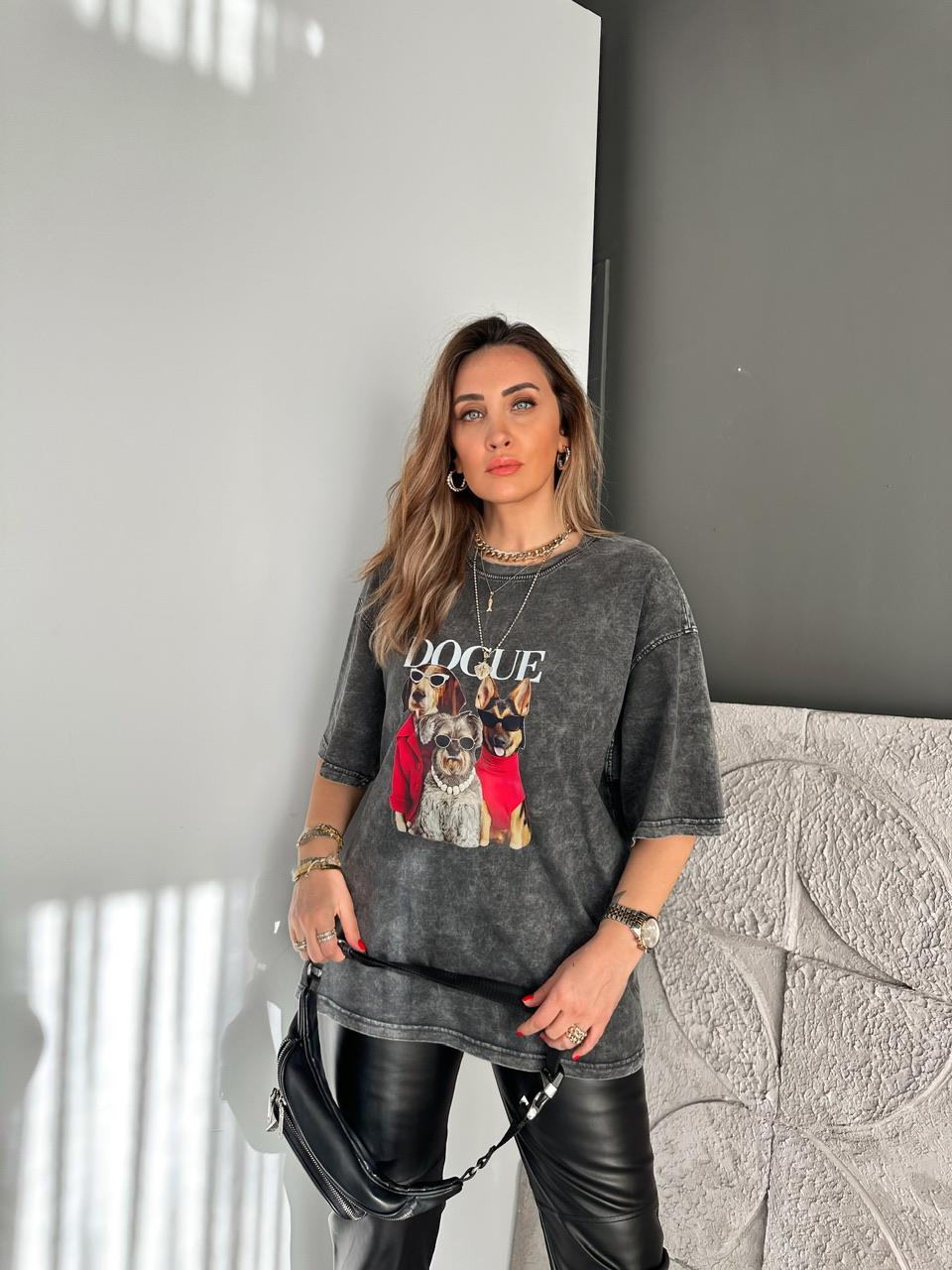 Antrasit Dogue Yıkamalı Tshirt