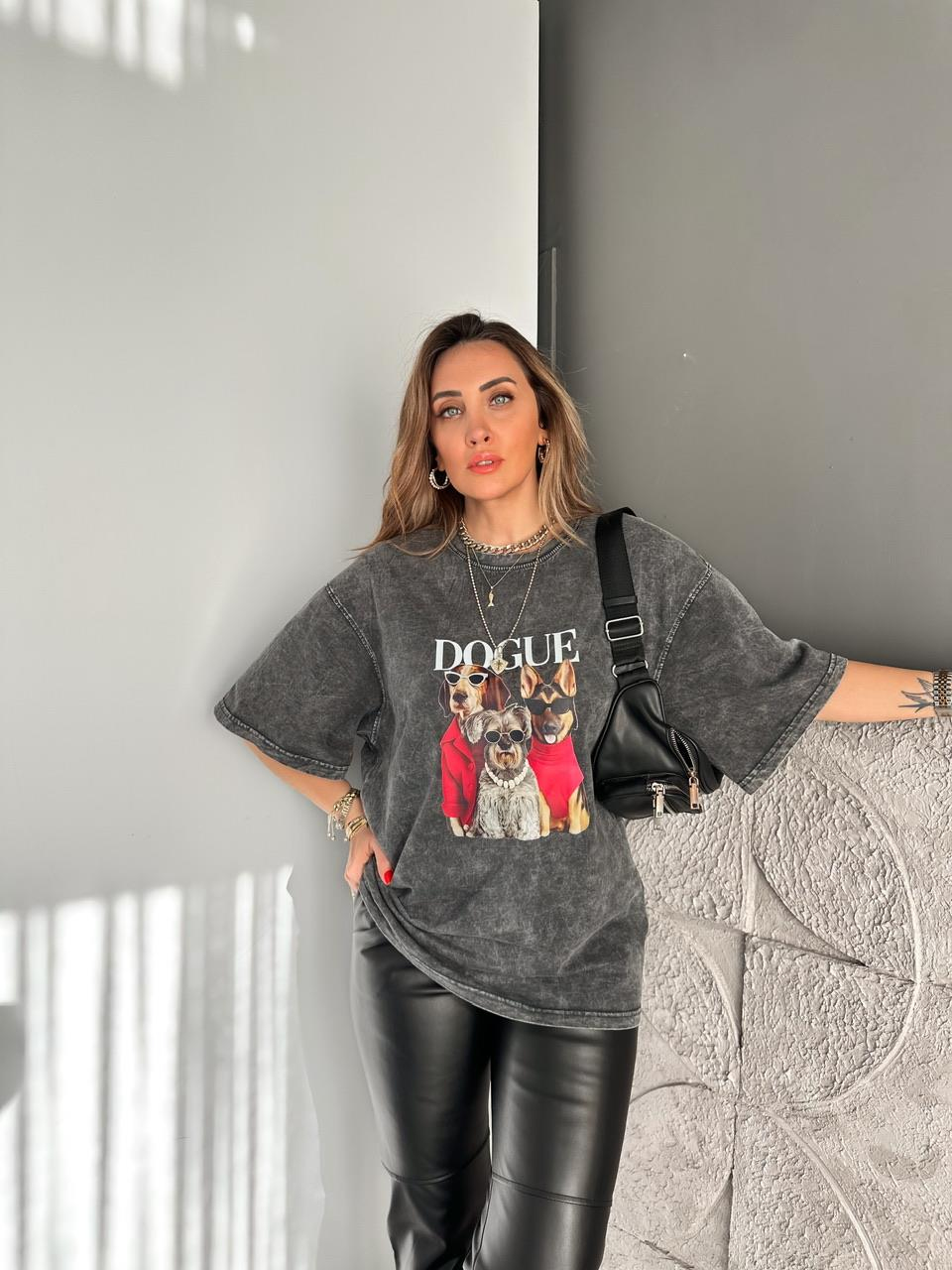 Antrasit Dogue Yıkamalı Tshirt