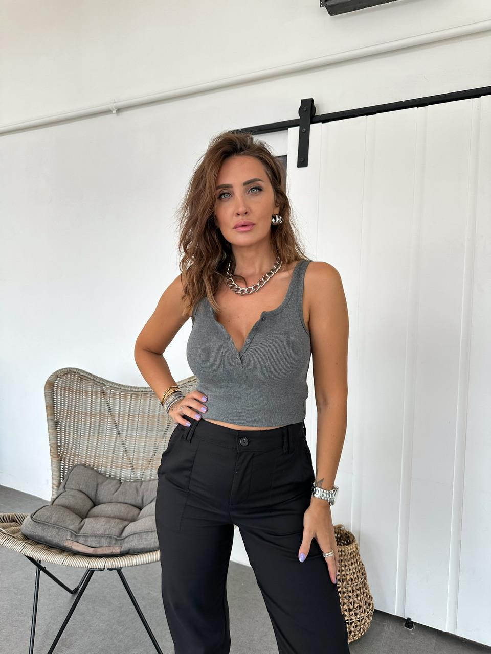 Antrasit Düğmeli Cotton Atlet