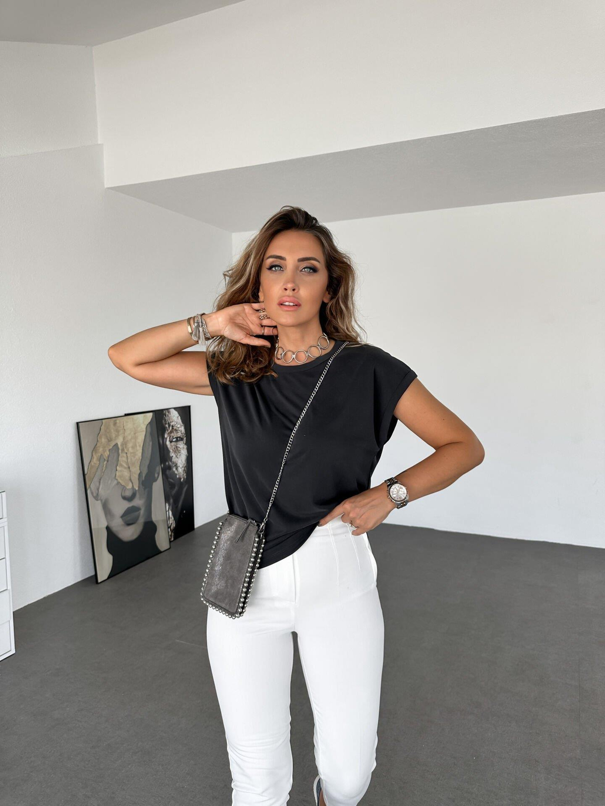 Antrasit Düşük Omuz Modal Tshirt