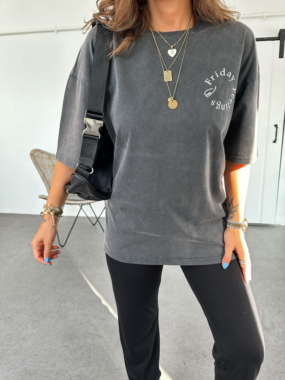 Antrasit Friday Uzun T-shirt