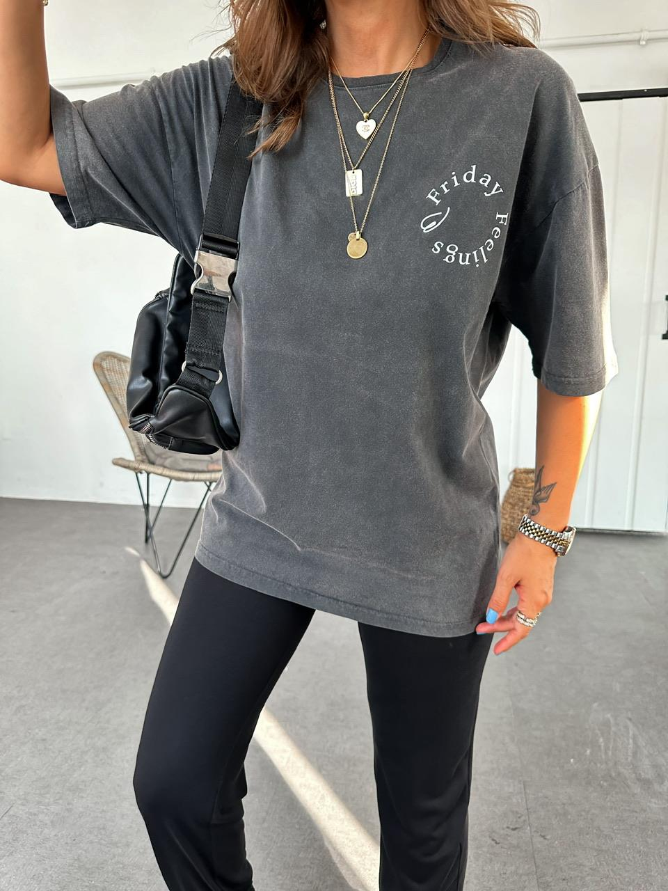 Antrasit Friday Uzun T-shirt