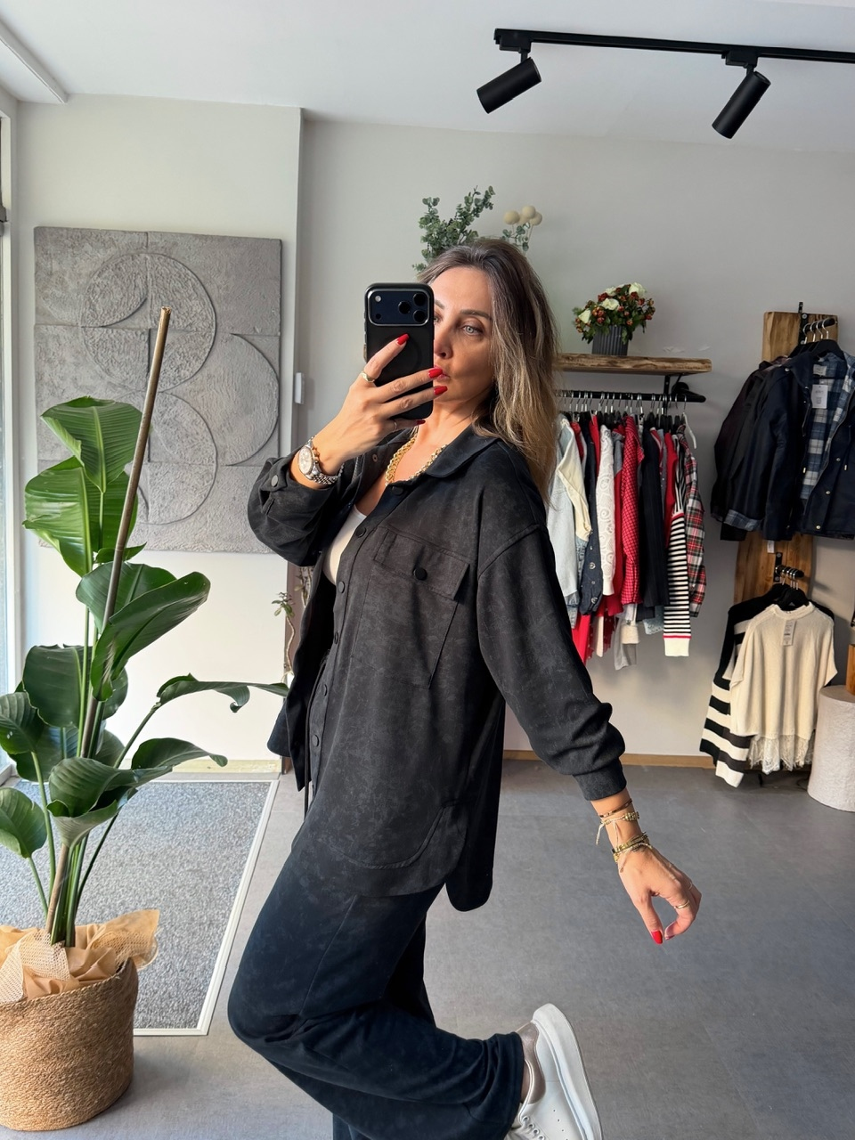 Antrasit Gömlek Pantolon Batik Takım