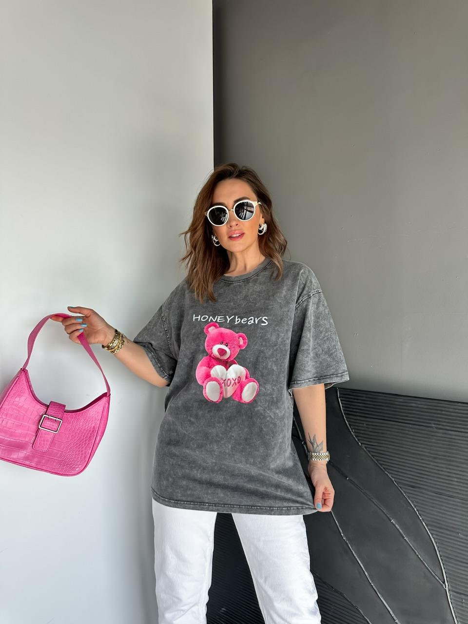 Antrasit Honey Bears Yıkamalı Tshirt