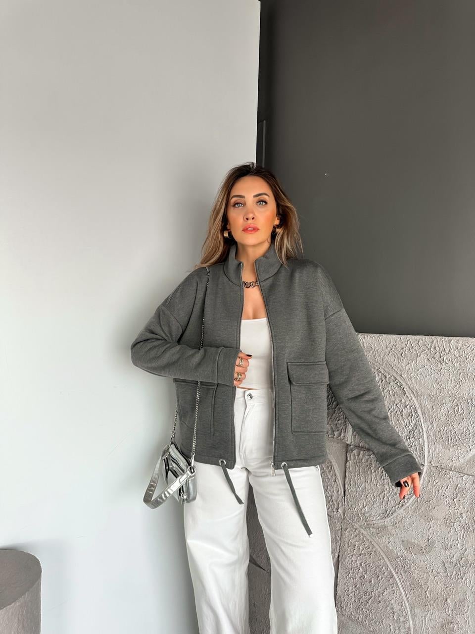 Antrasit Kapak Cepli Şardonlu Sweatshirt