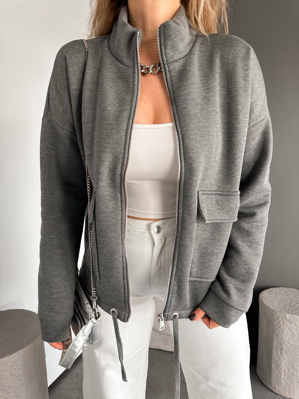 Antrasit Kapak Cepli Şardonlu Sweatshirt