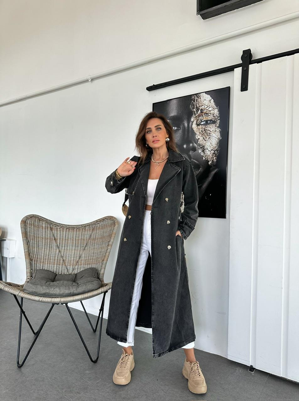 Antrasit Kemerli Denim Trençkot
