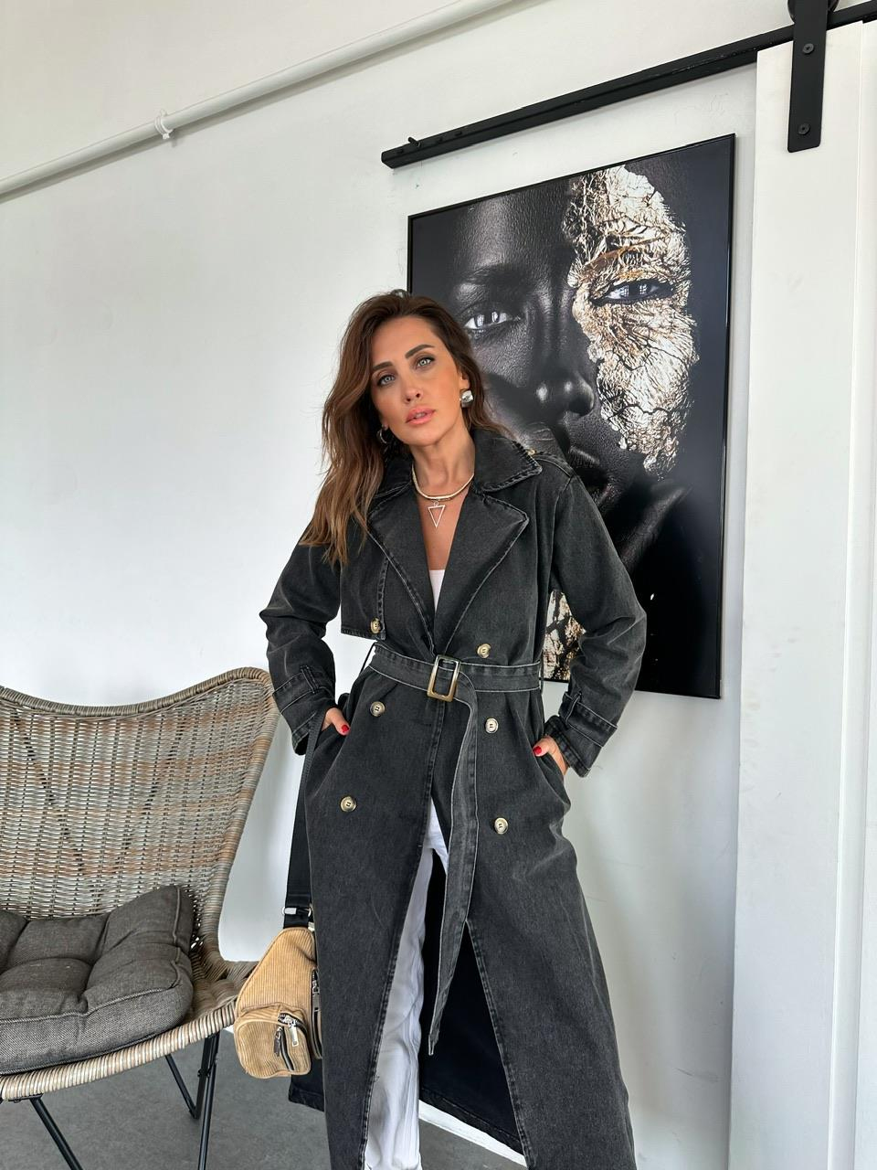 Antrasit Kemerli Denim Trençkot
