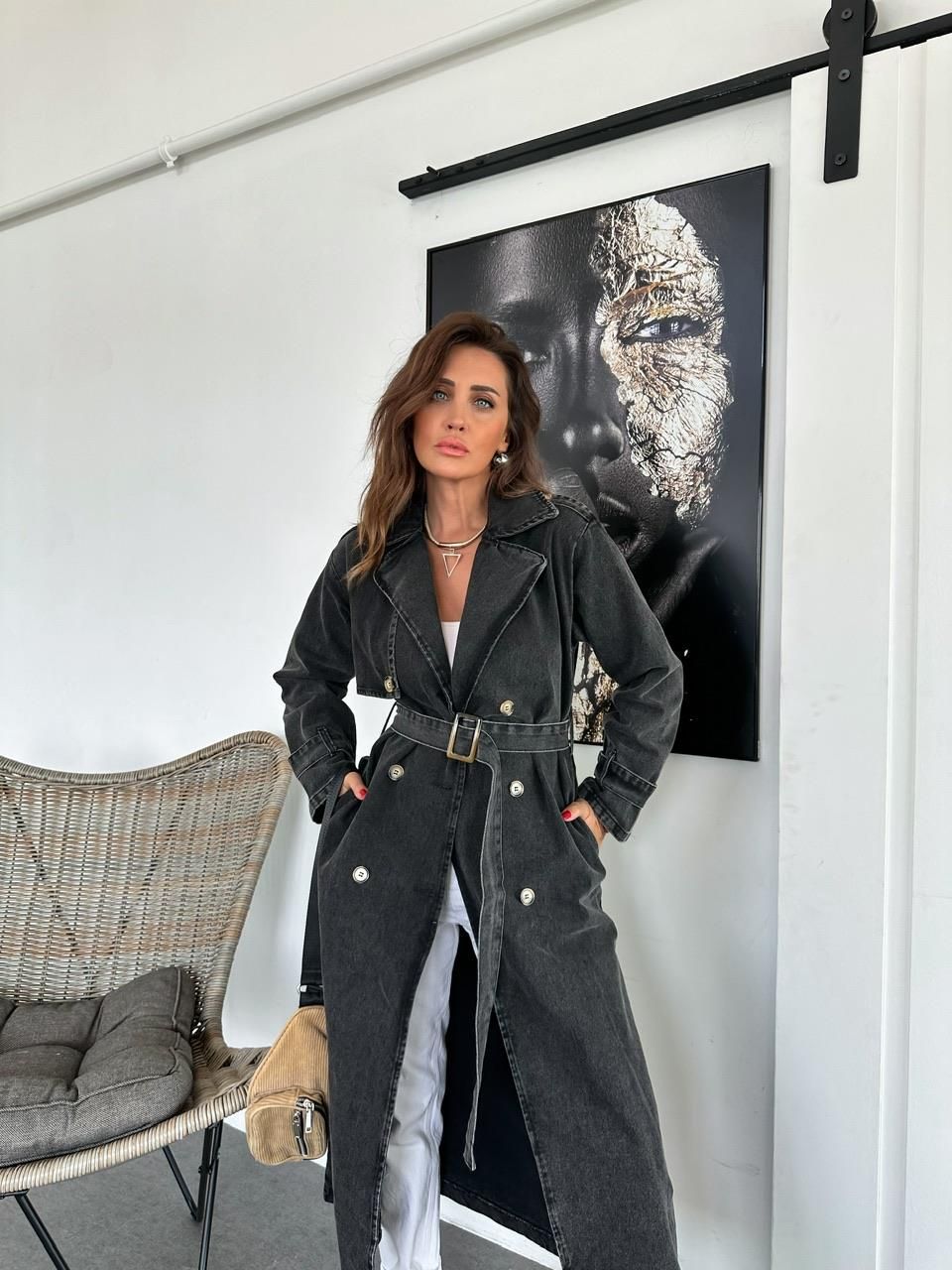 Antrasit Kemerli Denim Trençkot