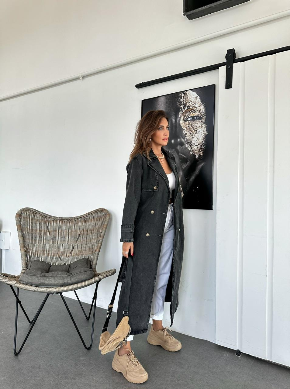Antrasit Kemerli Denim Trençkot