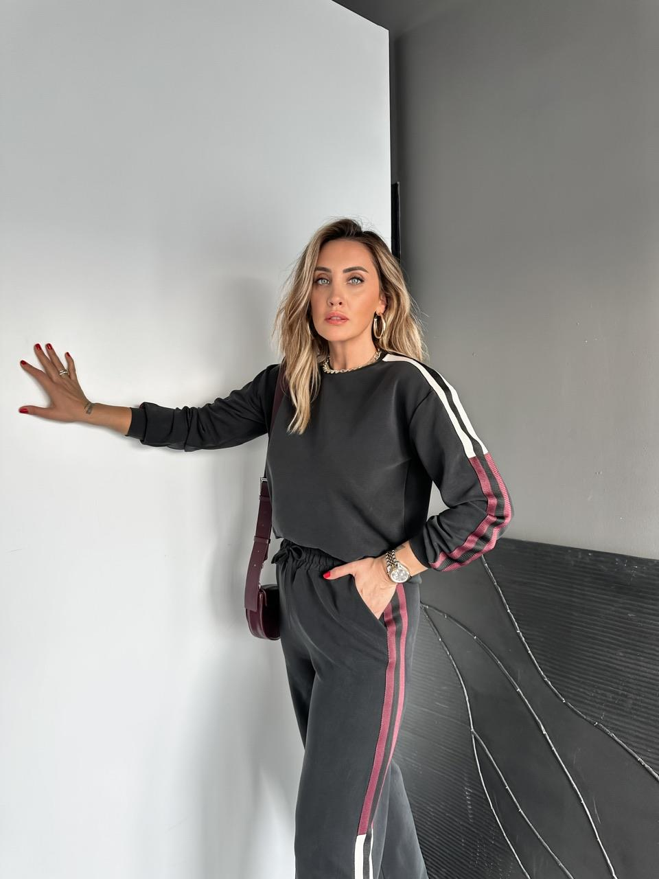 Antrasit Krem Şeritli Modal Spor Takım