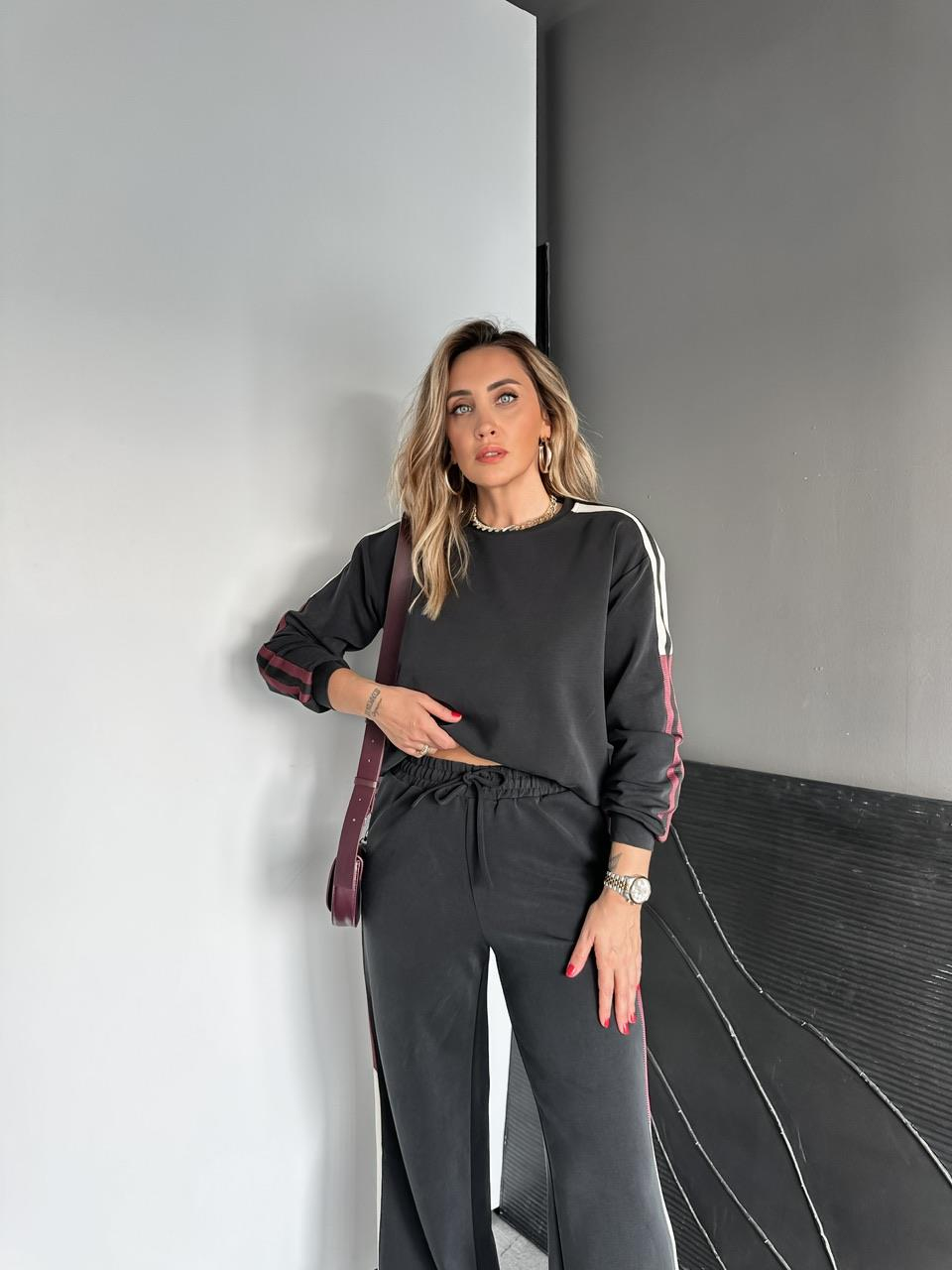 Antrasit Krem Şeritli Modal Spor Takım