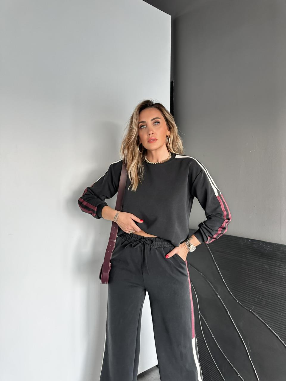 Antrasit Krem Şeritli Modal Spor Takım