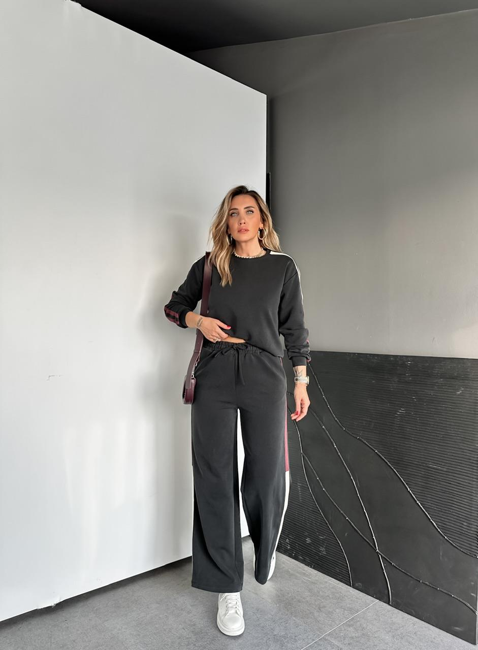 Antrasit Krem Şeritli Modal Spor Takım