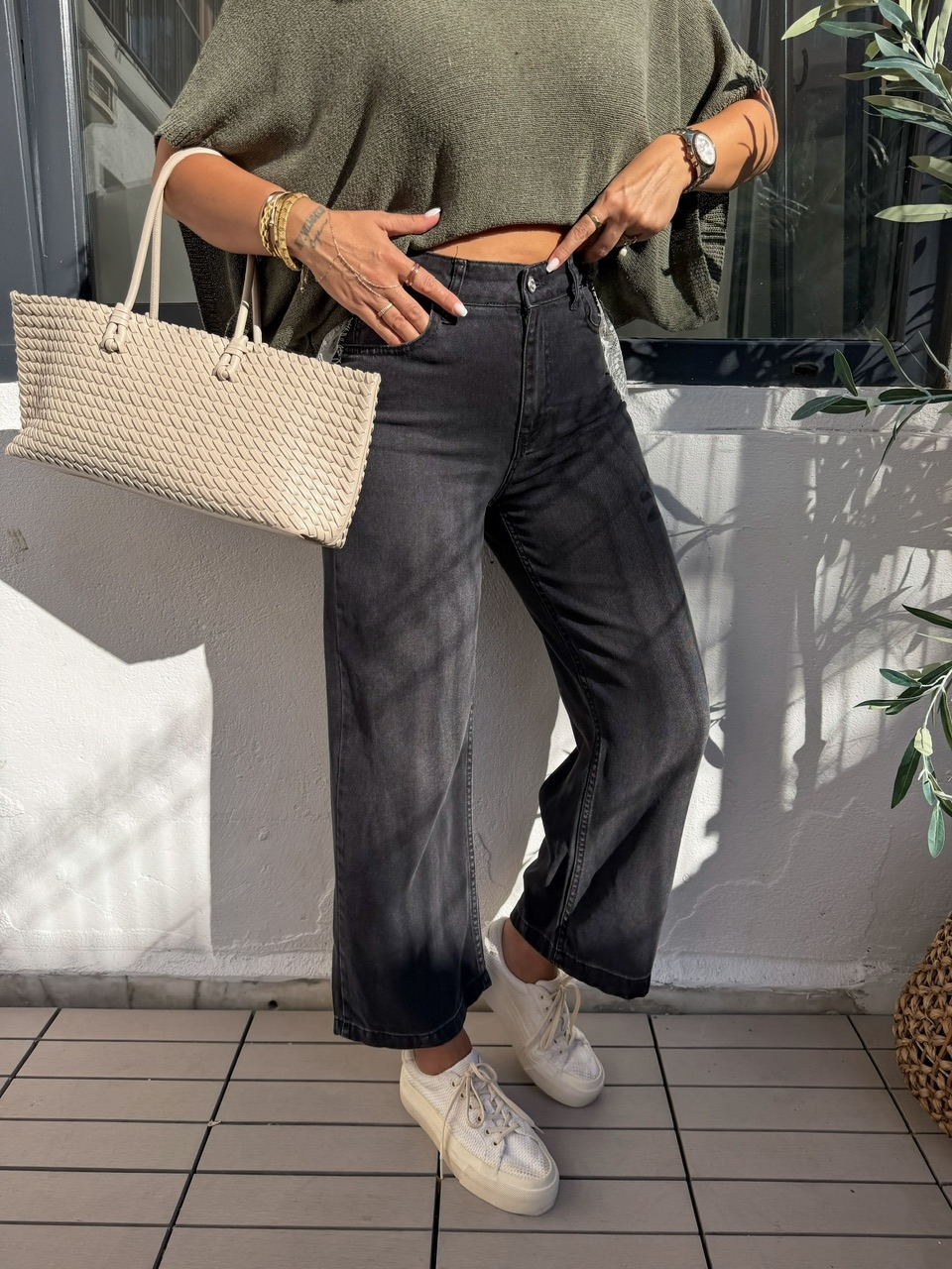 Antrasit Likralı Tensel Culotte Jean