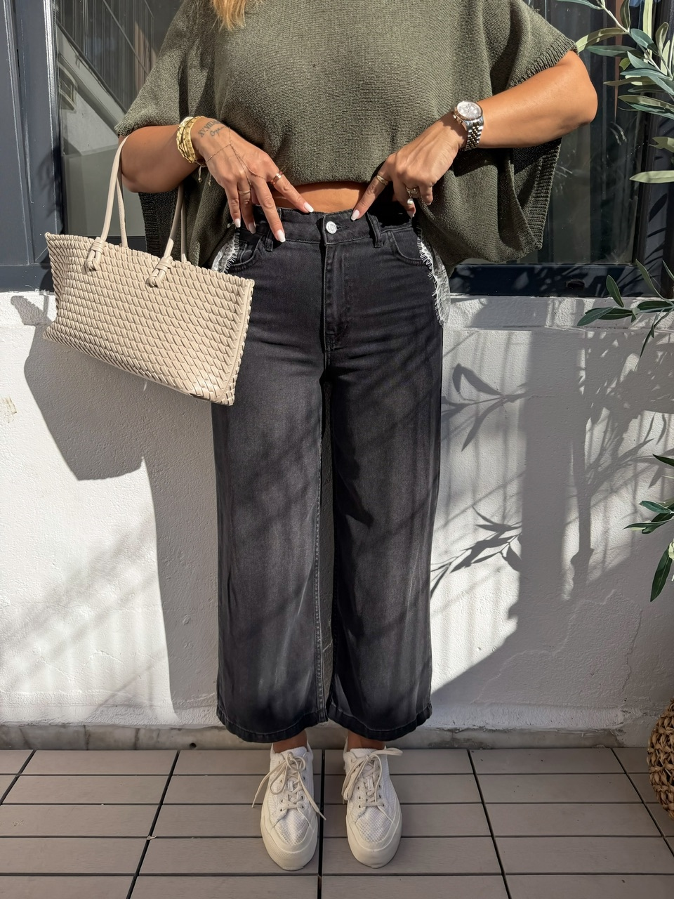 Antrasit Likralı Tensel Culotte Jean