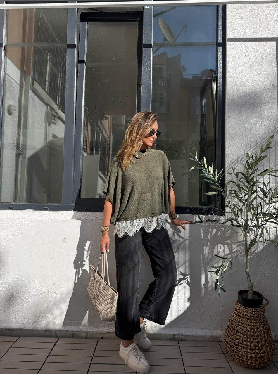 Antrasit Likralı Tensel Culotte Jean