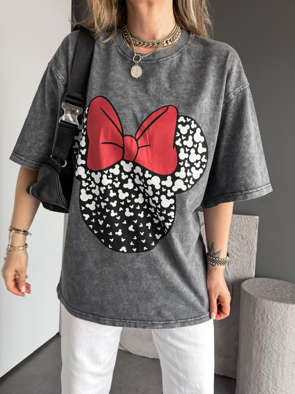 Antrasit Minie Fiyonklu Yıkamalı Tshirt
