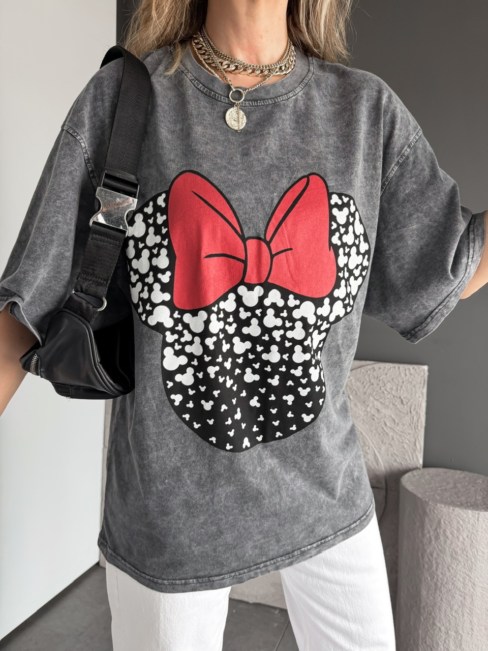 Antrasit Minie Fiyonklu Yıkamalı Tshirt