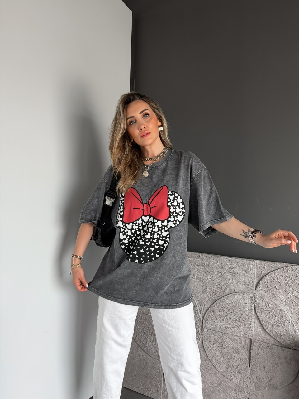 Antrasit Minie Fiyonklu Yıkamalı Tshirt