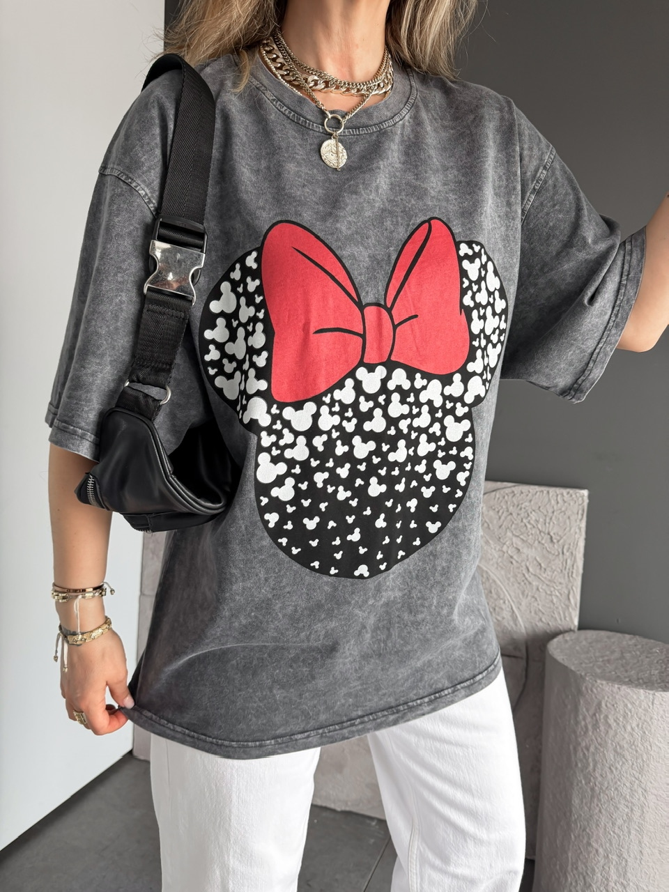 Antrasit Minie Fiyonklu Yıkamalı Tshirt